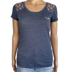 Mossimo Blue Floral Crewneck Short Sleeve Pullover T-Shirt Top
